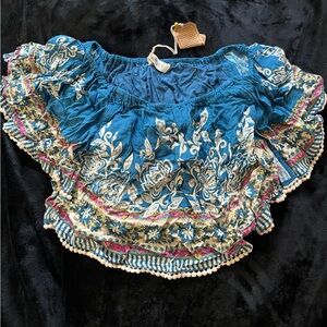 NATURAL LIFE Blue and White Embroidered Top